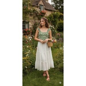Abercrombie & Fitch Green Floral Smocked Crop Top XL Cottage Fairy Romantic Y2k
